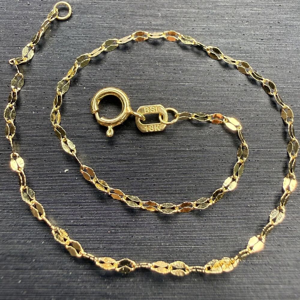 Solid 18k Italian Yellow Gold Mirror Link Bracelet 6.5" Long 1.5mm Wide
